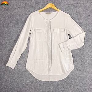 Banana Republic Popover Blouse Top Light Gray Long Sleeve Women's Size Small